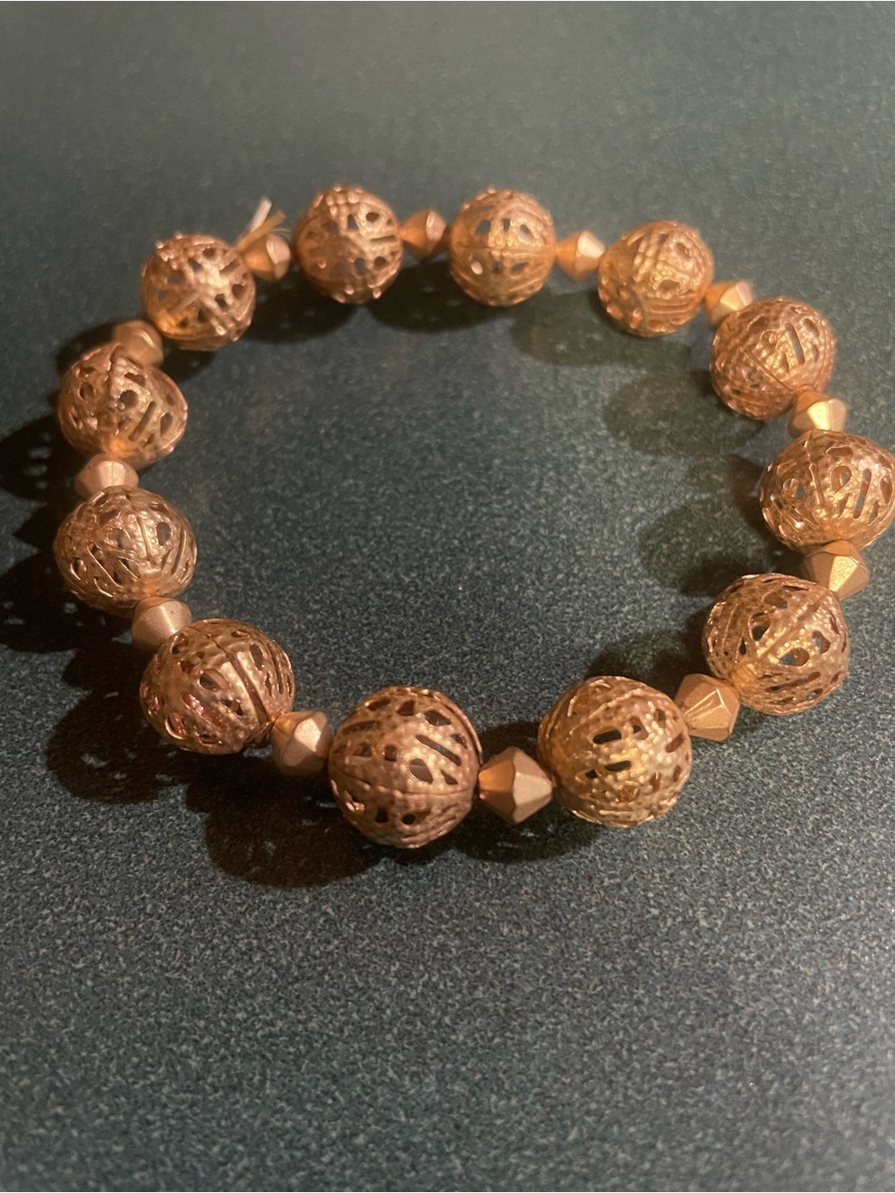 1928 Gold Filigree Bead Stretch Bracelet